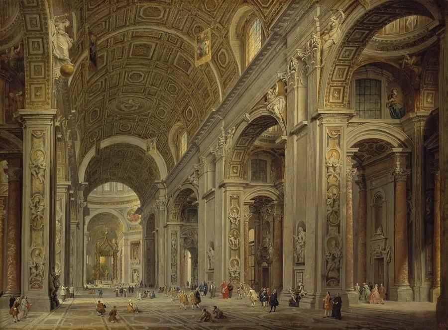 Architecture Painting - Interior of St Peters in Rome #1 by Giovanni Paolo Panini