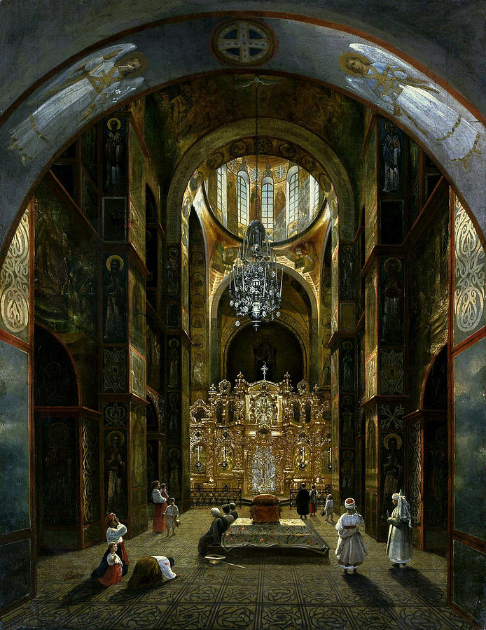 Interior of the Saint Sophias Cathedral in Kiev Painting by Mikhail Makarovich Sazhin
