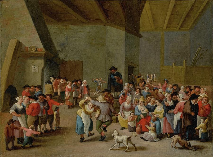 Scene Painting -  Interior scene with merry-making figures by Mattheus van Helmont