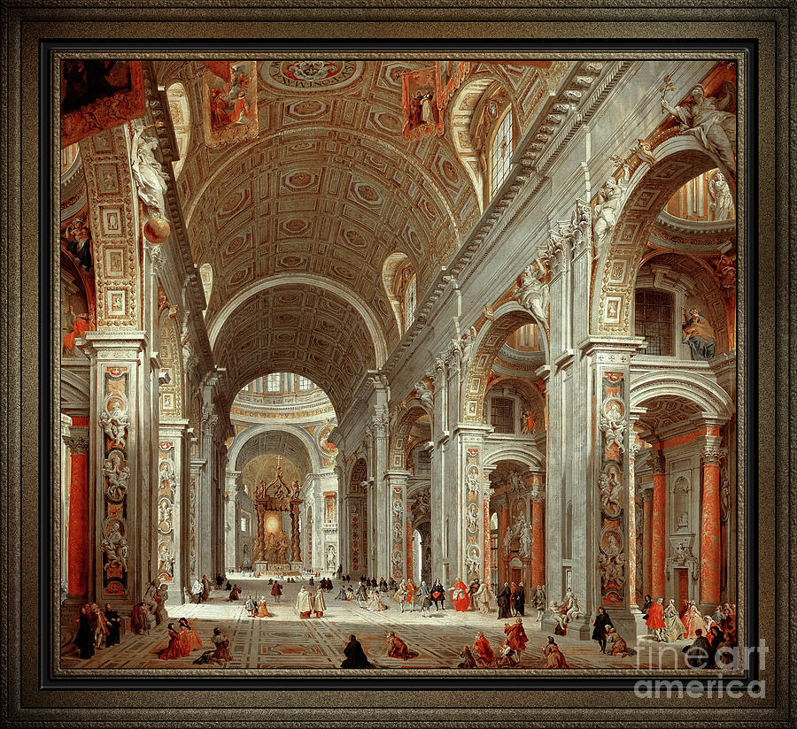 Interior View of St. Peters Basilica by Giovanni Paolo Pannini Old Masters Fine Art Reproduction Painting by Rolando Burbon