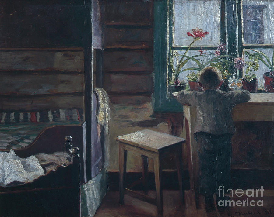 Interior with a boy, 1888 Painting by O Vaering by Gustav Wentzel