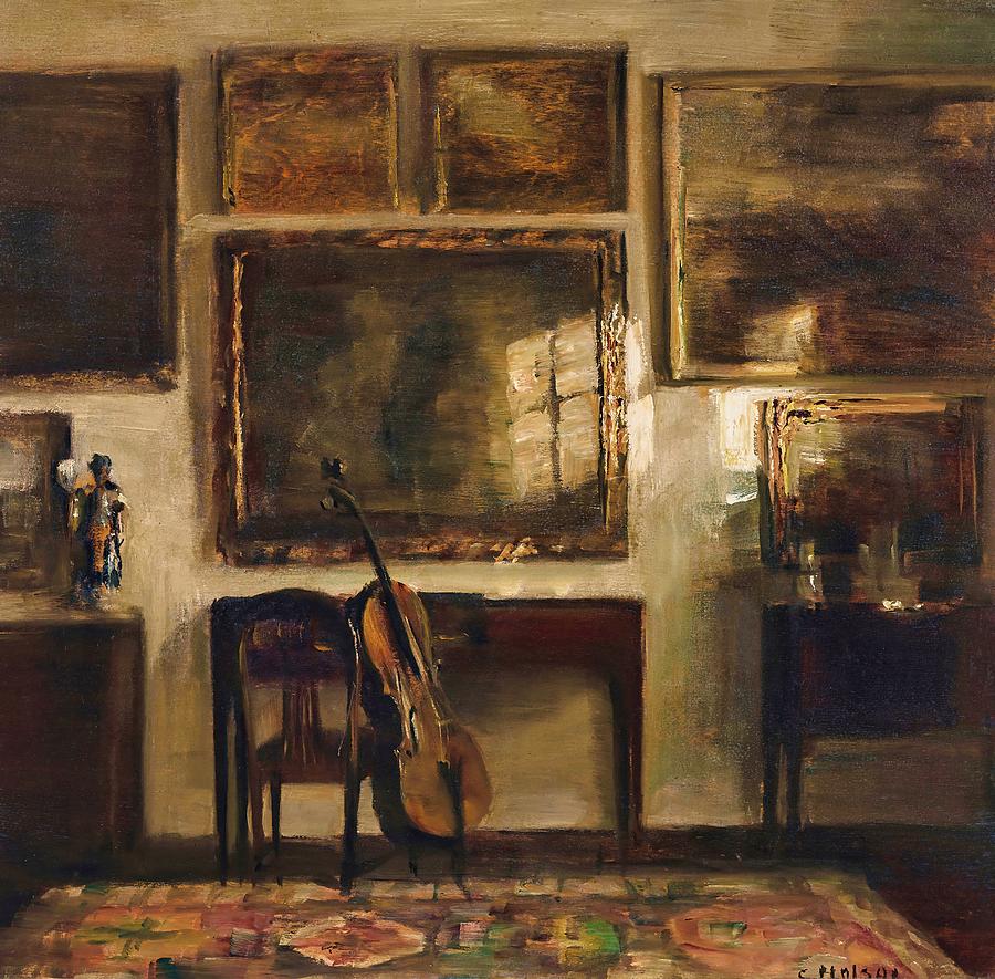 Interior with a Cello Painting by Carl Holsoe | Fine Art America