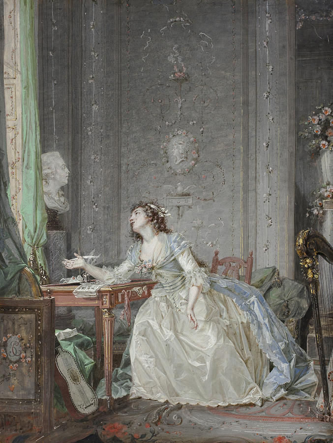 Interior with a Portrait of a Young Lady Before a Bust Painting by Claude Hoin