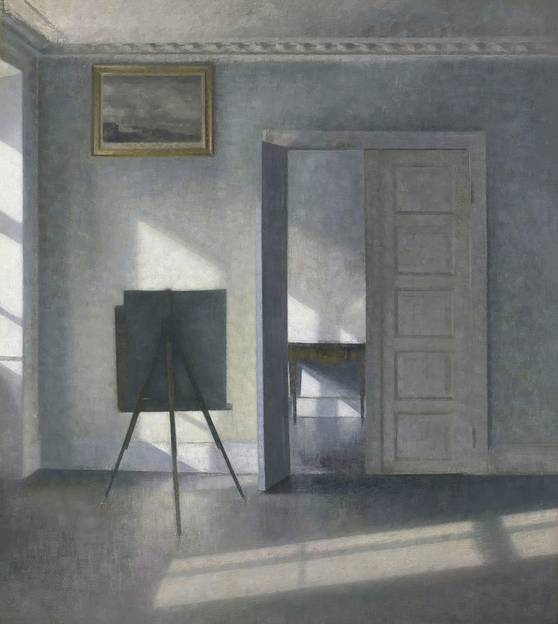 Interior With An Easel By Vilhelm Hammershoi Painting