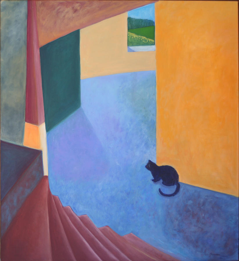 Abstract Painting - Interior with cat by Victoria Sheridan