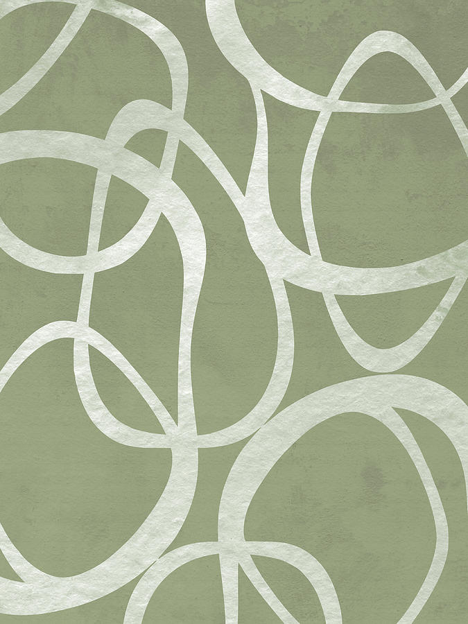 Interlocking - Olive Green and White - Organic Shapes Drawing by Menega Sabidussi