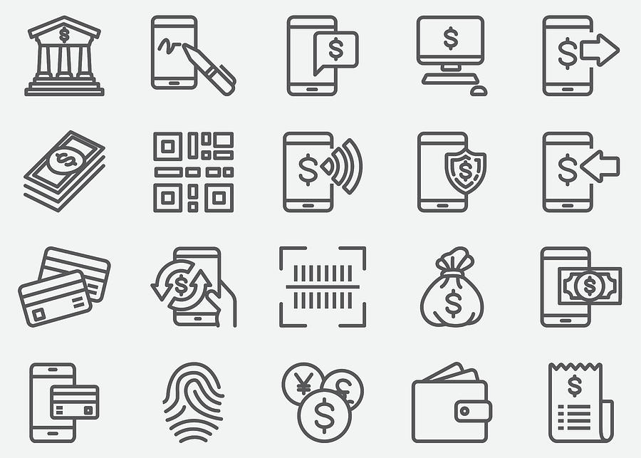 Internet Mobile Banking Line Icons Drawing by LueratSatichob