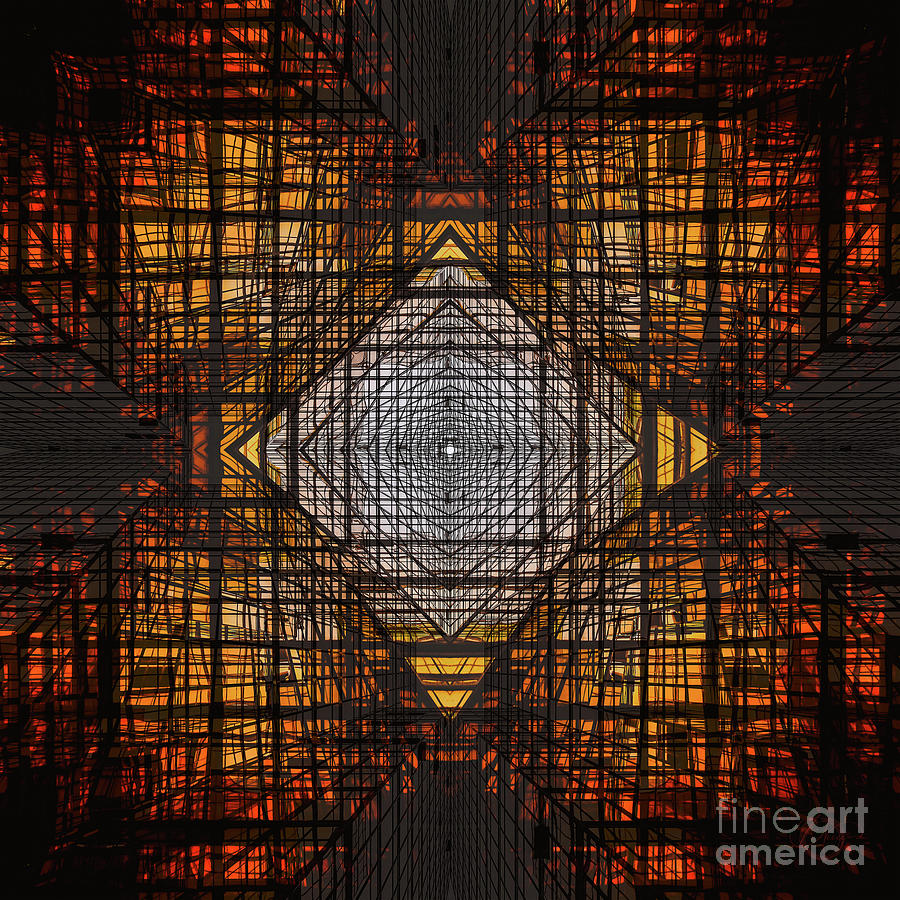 Intersecting Geometric Lines of Glass and Steel at Sunset Digital Art by Neece Campione