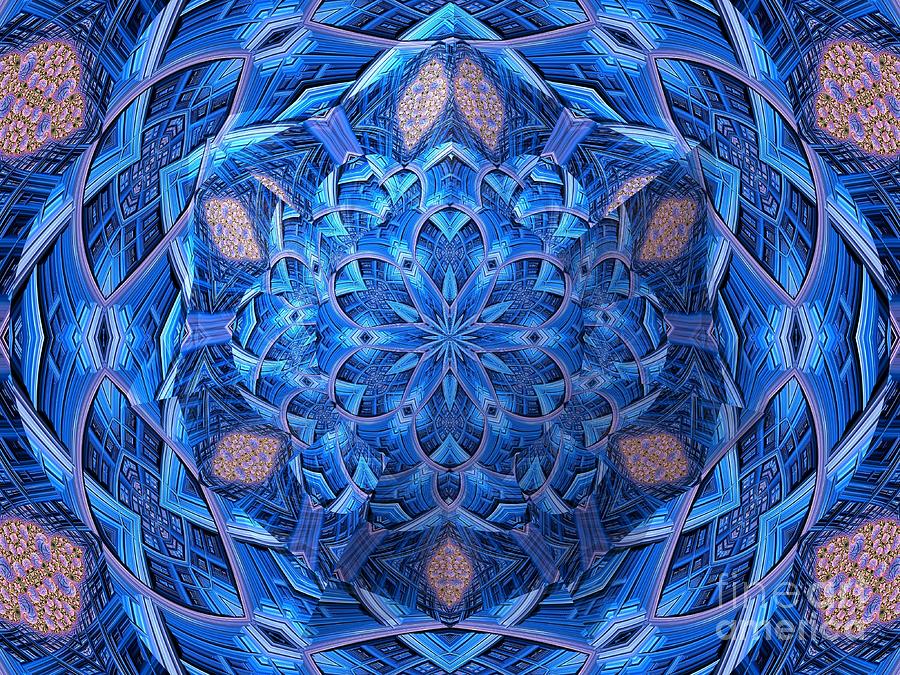 Interwoven Blues Fractal Abstract Kaleidoscope Mandala Digital Art by Rose Santuci-Sofranko