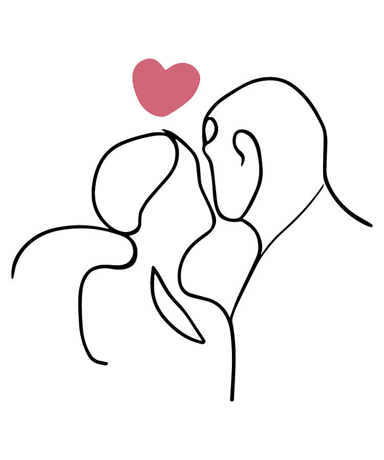 Kiss Drawing - Intimate Art Couple Kiss Line Art Romance Love Minimalist Couple Line Art by Mounir Khalfouf