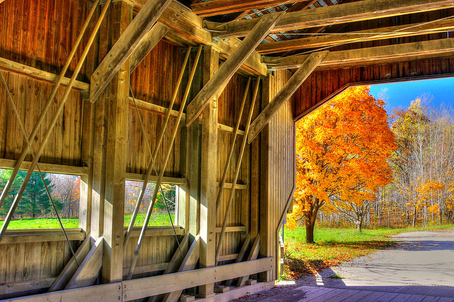 Into the Light - Caine Road Covered Bridge - Ashtabula County, Ohio Photograph by Michael Mazaika
