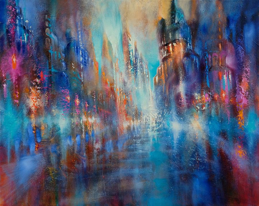 Into the light - the city Painting by Annette Schmucker