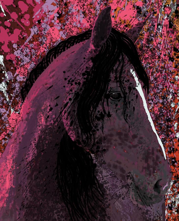Into The Pinks Splattered Paint Horse Portrait Painting by Joan Stratton Into The Pinks Splattered Paint Horse Portrait Painting by Joan Stratton