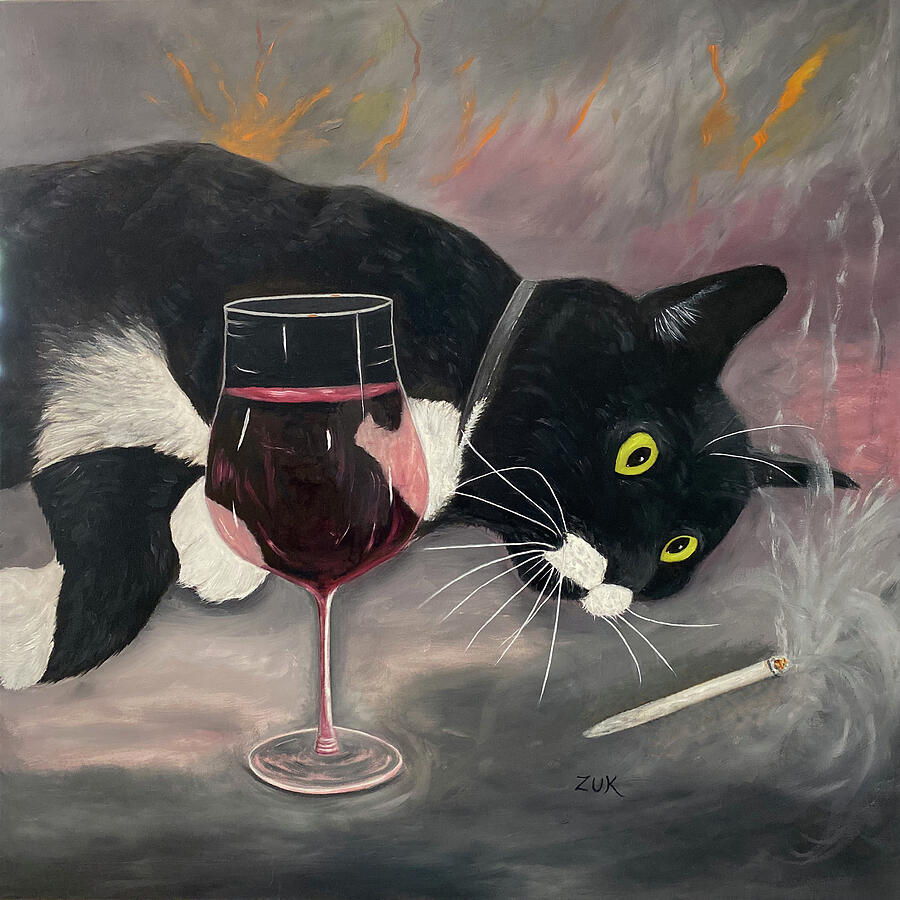 Intoxicate Cat Sq. Painting by Karen Zuk Rosenblatt