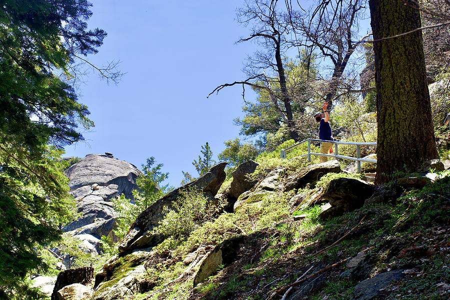 Intrepid Hiker Going Up Moro Rock in Sequoia National Park, California. Photograph by Ruth Hager