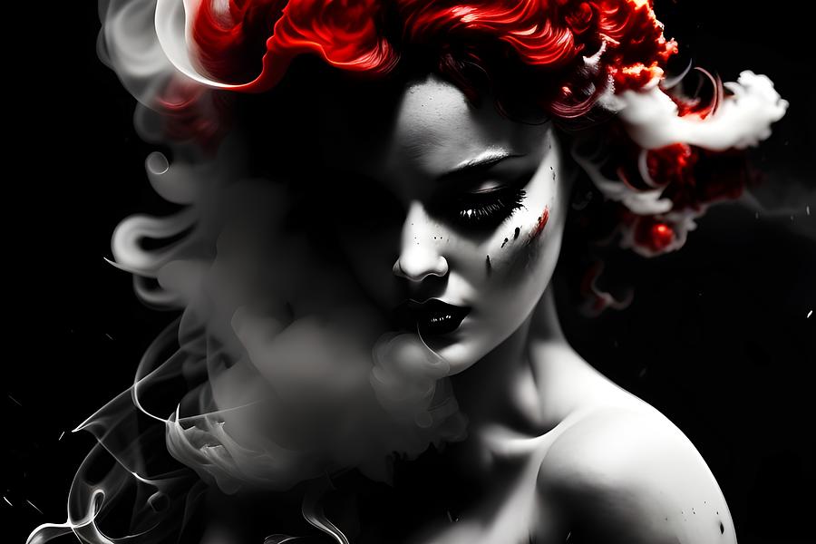 Intriguing Art - The Mysterious Smoking Beauty Mixed Media by Artvizual Premium