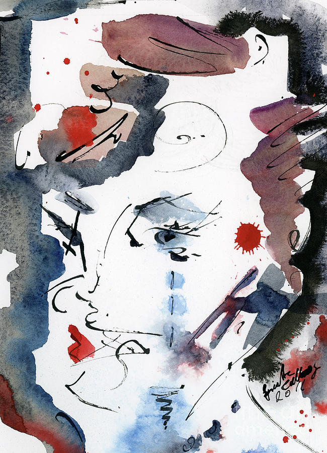 Abstract Watercolors Painting - Intuitive Abstract Face V2 by Ginette Callaway