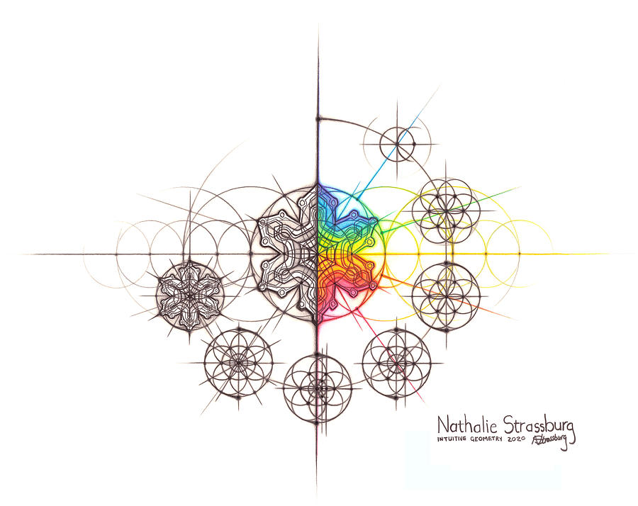 Intuitive Geometry Snowflake with steps Art Drawing by Nathalie Strassburg