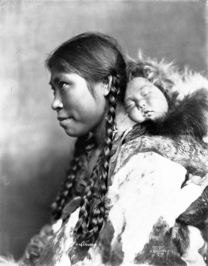 Inuit mother in fur parka and baby Nome Alaska ca 1903 1915 2 Painting ...