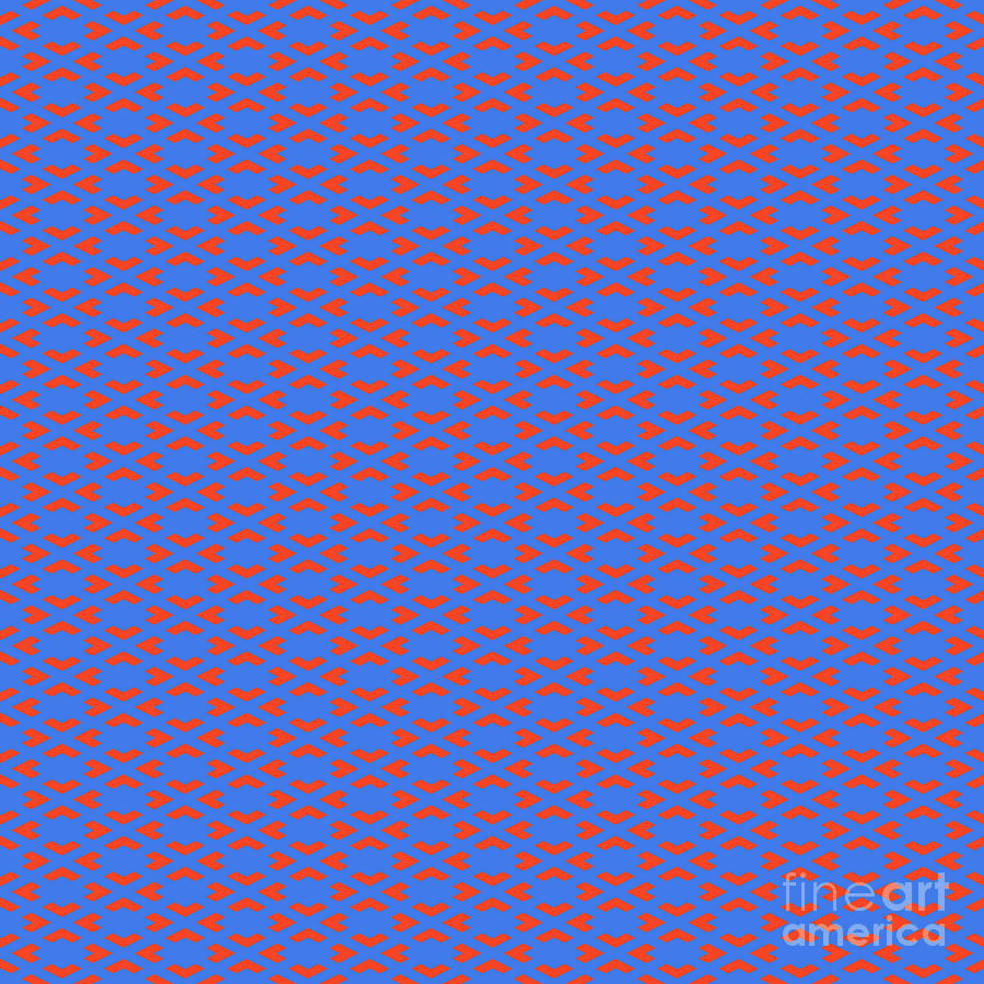 Inverse Heavy Chevron Diamond Pattern In Red Orange And True Blue N.2528 Painting