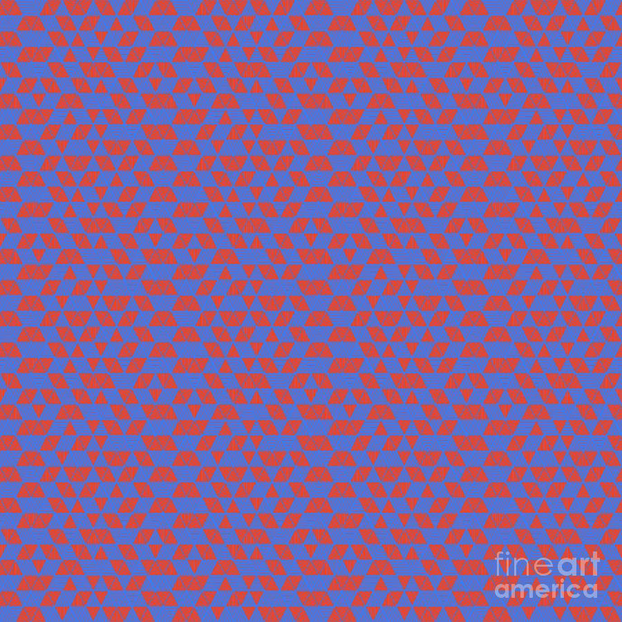 Inverse Striped Triangle Grid Pattern In Red Orange And True Blue N.1011 Painting