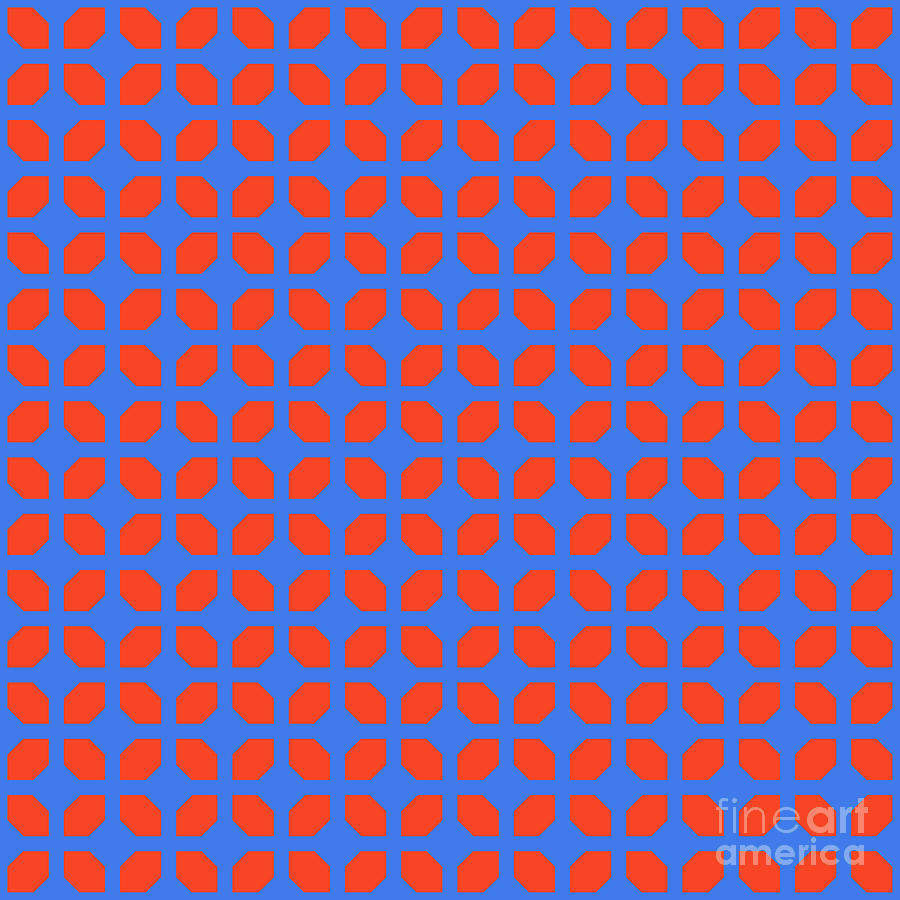 Inverted Cubic Four Leaf  Pattern In Red Orange And True Blue N.1639 Painting