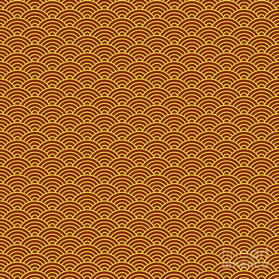 Inverted Japanese Seigaiha Pattern In Golden Yellow And Chestnut Brown N.0964 Painting