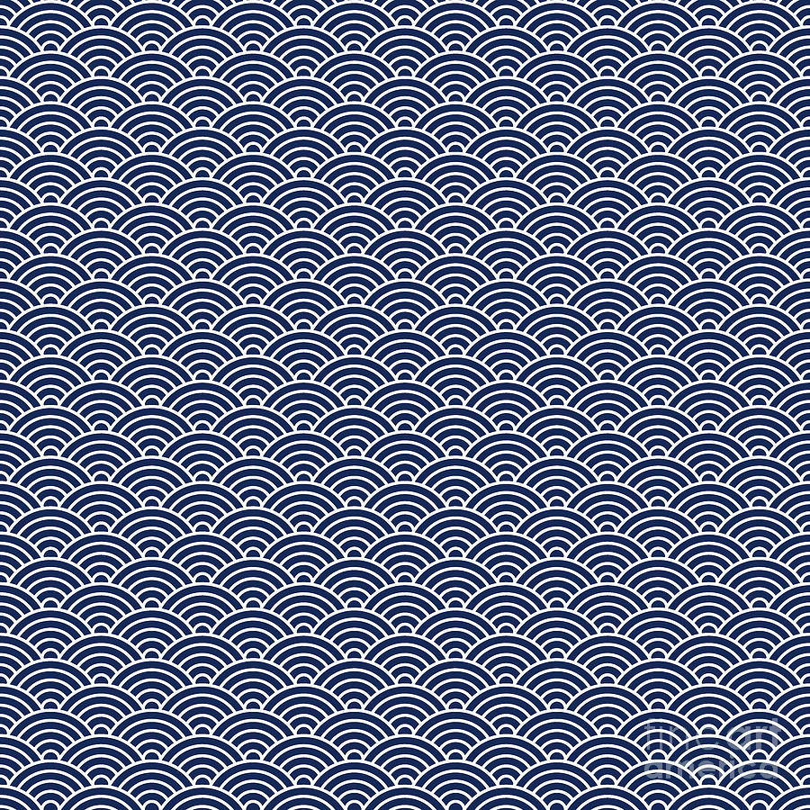 Inverted Japanese Seigaiha Pattern In Soft White And Navy Blue n.0853 ...