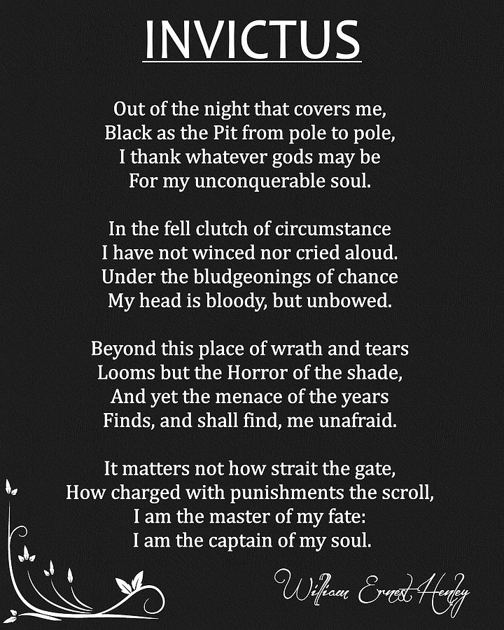 Invictus Poem Black And White Mixed Media by Dan Sproul