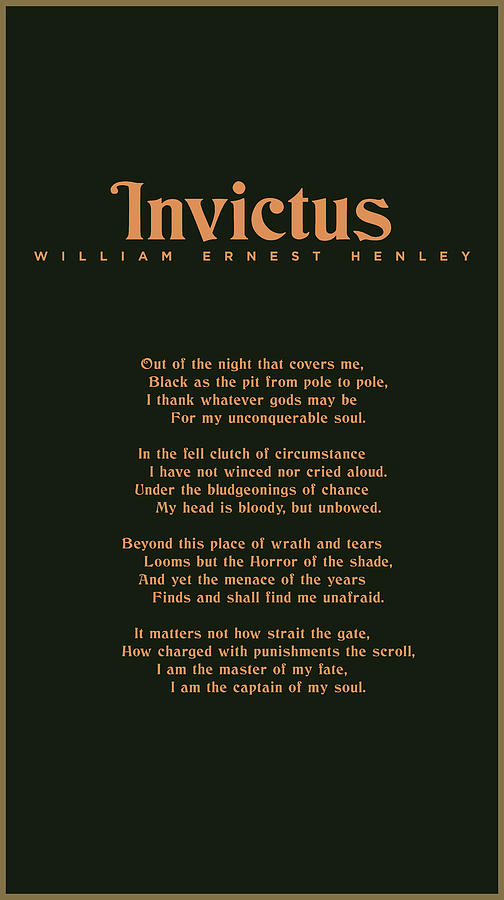 Invictus, William Ernest Henley - Typography Print 02 Mixed Media by Studio  Grafiikka - Fine Art America