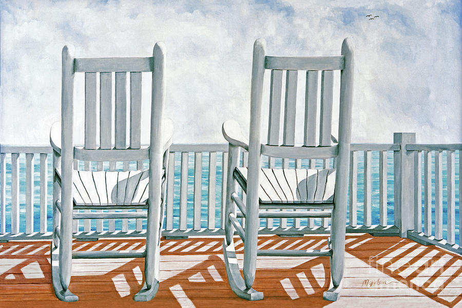 Rocking Chairs Painting - INVITATION FOR TWO- prints of oil painting  by Mary Grden