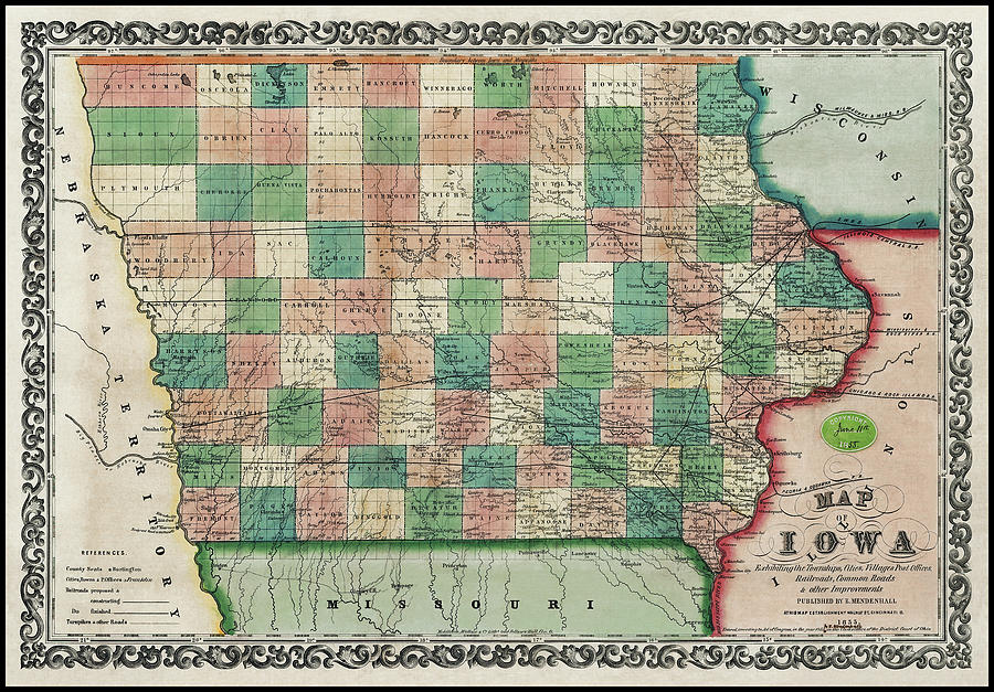 Iowa Antique Vintage Map 1855 Photograph by Carol Japp