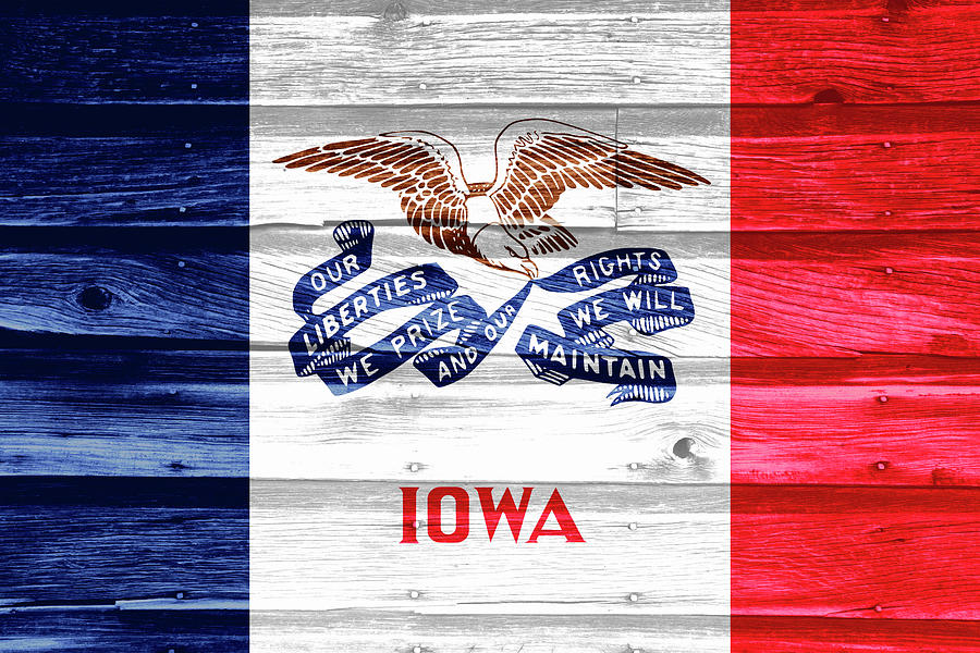 Iowa State Flag On Wood Photograph