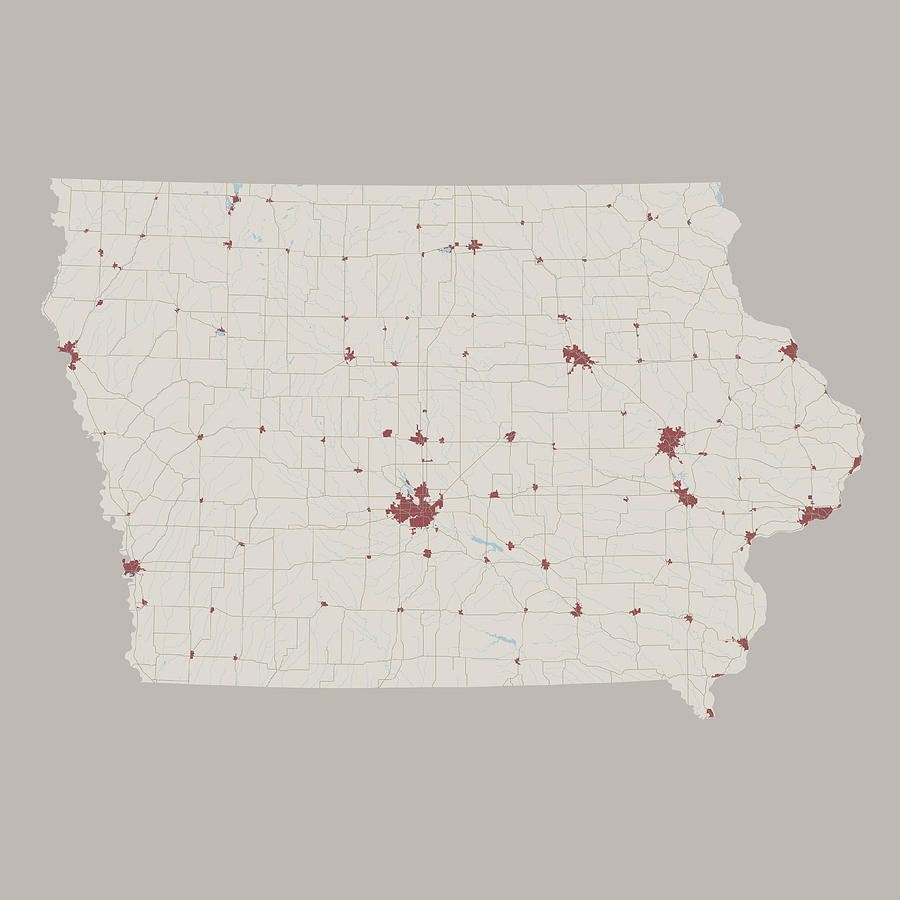 Iowa US State Road Map Drawing by FrankRamspott