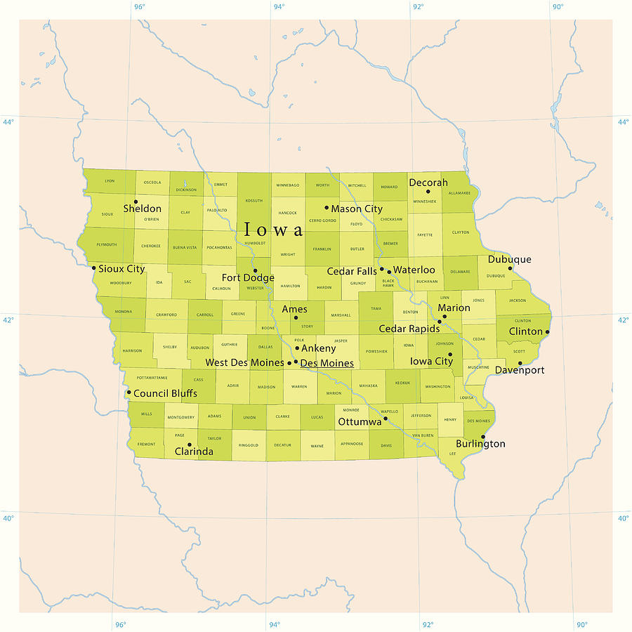 Iowa Vector Map Drawing by FrankRamspott