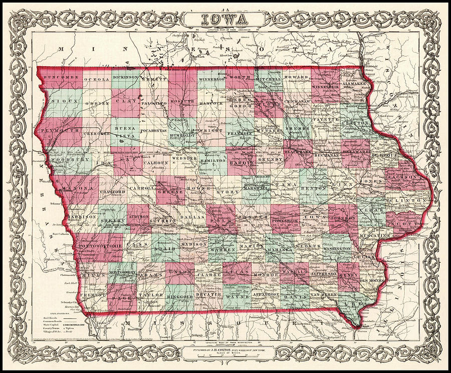 Iowa Vintage Map 1855 Photograph by Carol Japp