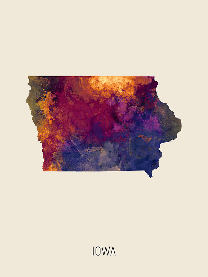 Iowa Watercolor Map #04 Digital Art by Michael Tompsett