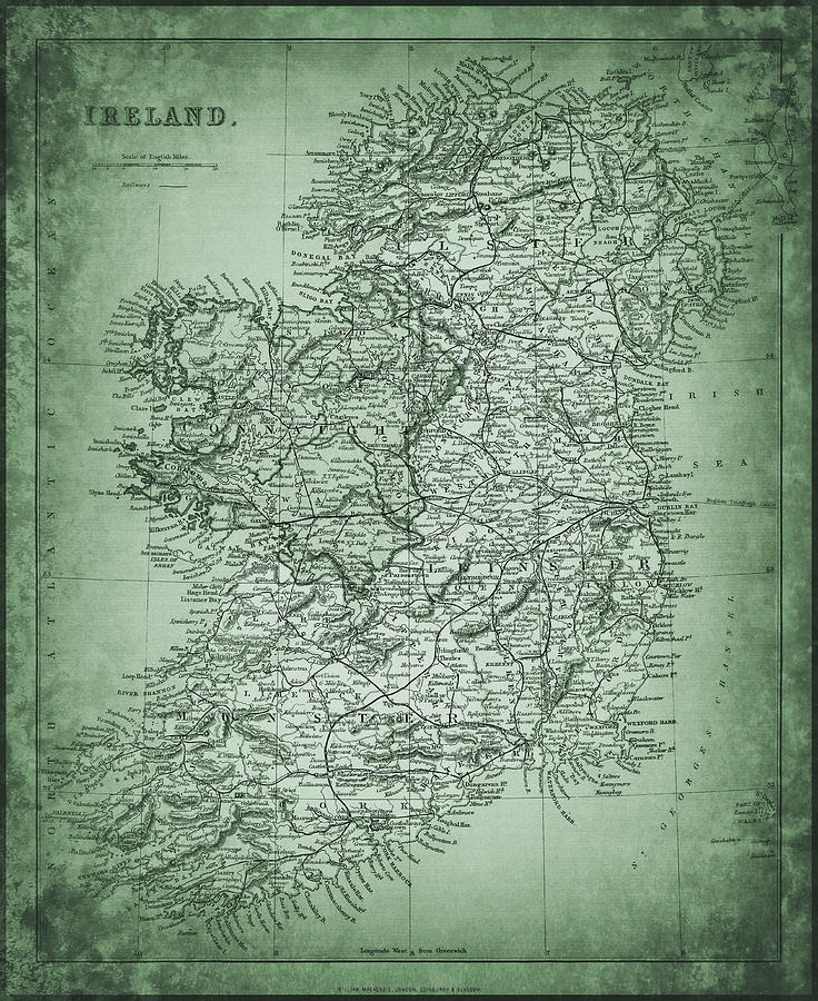 Vintage Photograph - Ireland Antique Vintage Map 1901 Green by Carol Japp