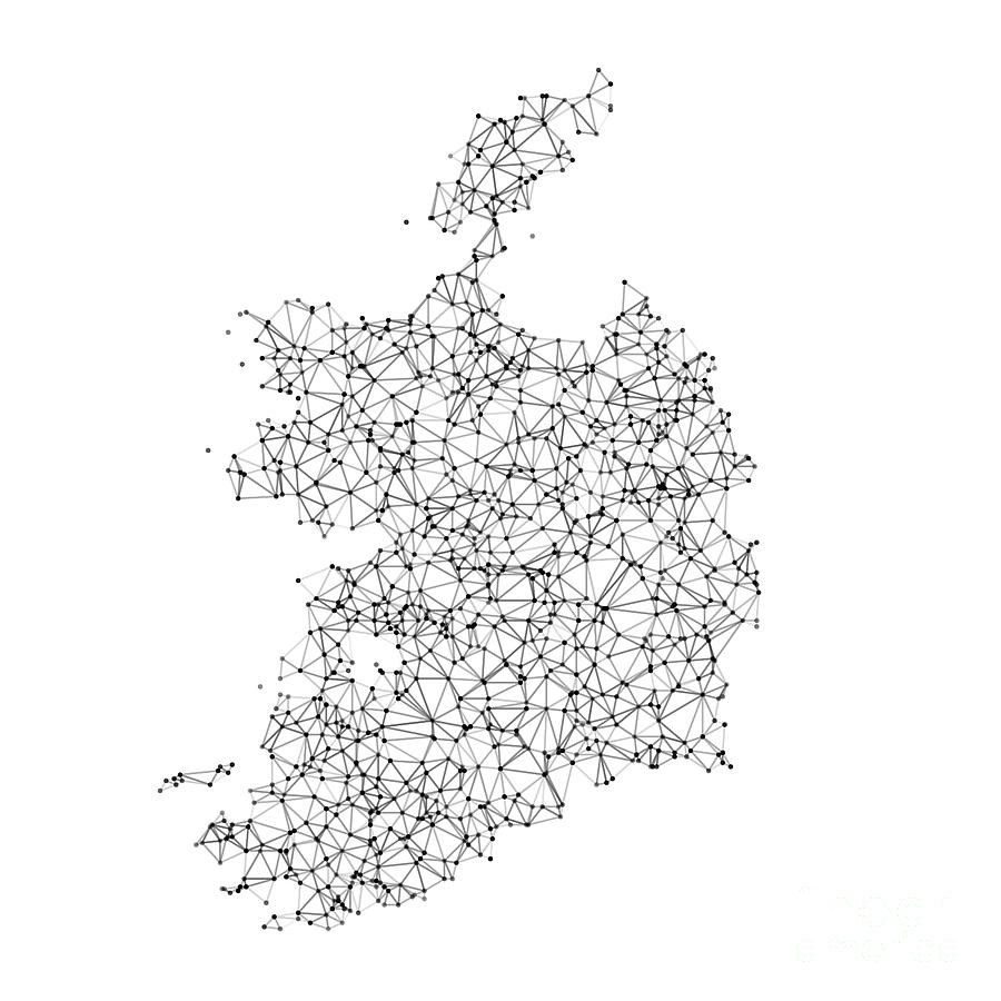 Ireland Map Network Black And White Digital Art by Frank Ramspott - Pixels