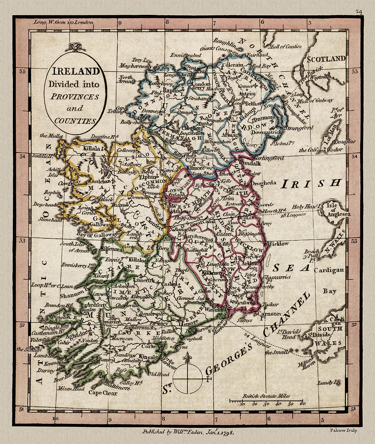 Ireland Provinces and Counties 1798 map Photograph by Phil Cardamone