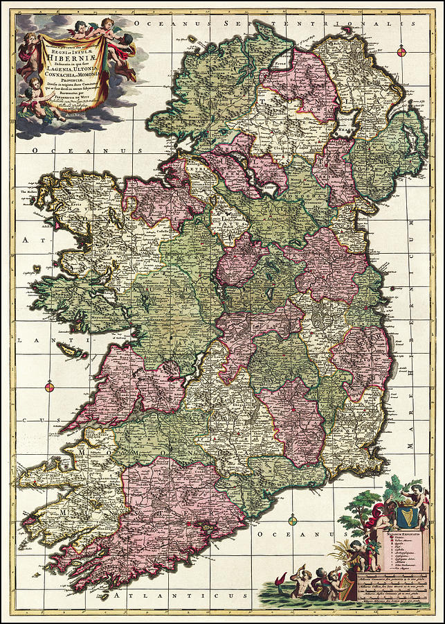 Vintage Photograph - Ireland Vintage Historical Map 1700 by Carol Japp