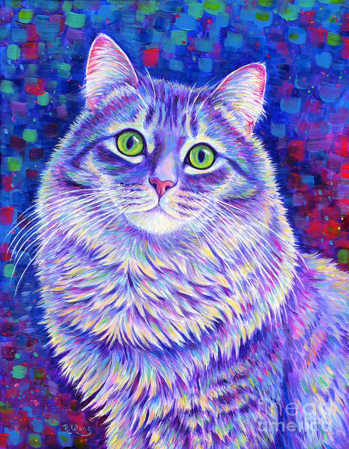 Iridescence - Colorful Gray Tabby Cat Painting by Rebecca Wang