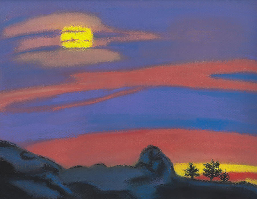 Iridescent Beauty Abstract Pastel Drawing of Mountains beneath a Sunset Pastel by Ali Baucom