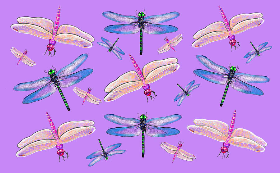 Iridescent Dragonflies Mixed Media by Judy Link Cuddehe