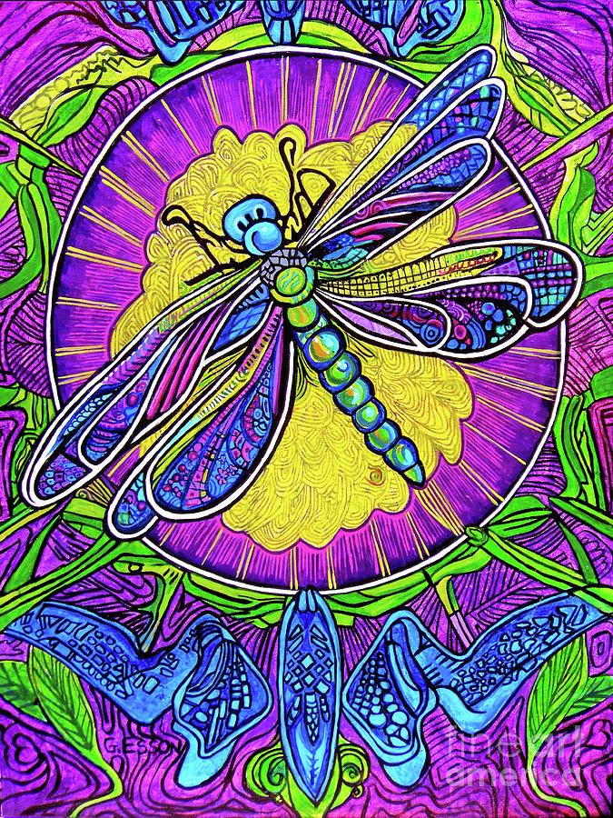 Nature Painting - Iridiscent Dragonfly by Genevieve Esson