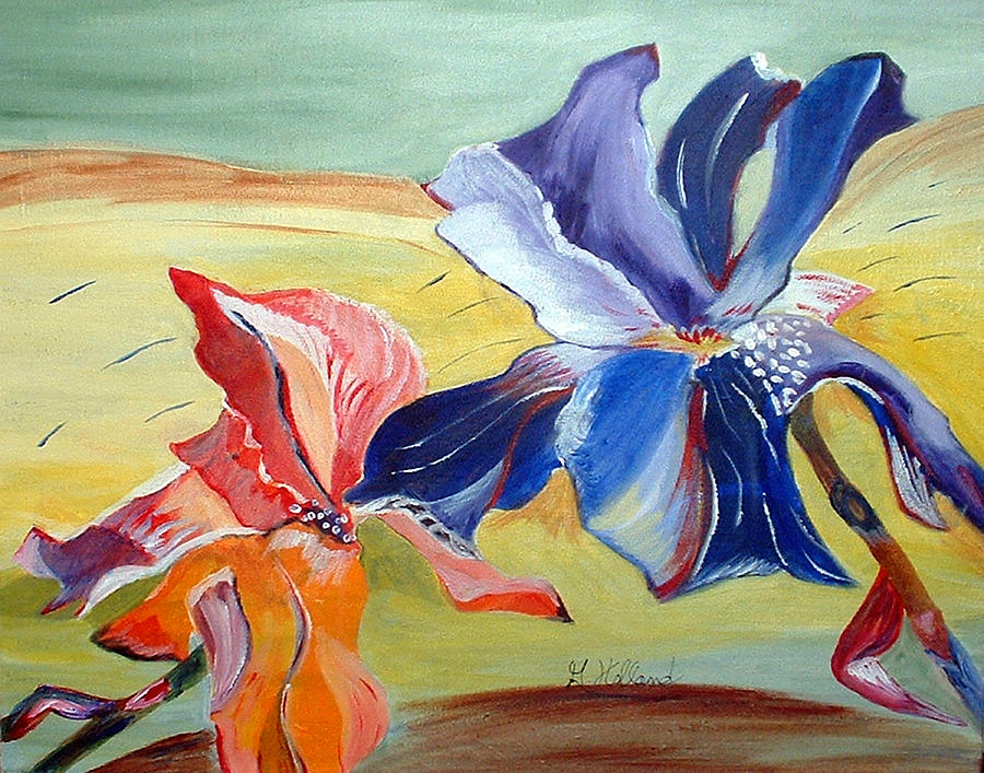 Irises in the wind Painting by Genevieve Holland