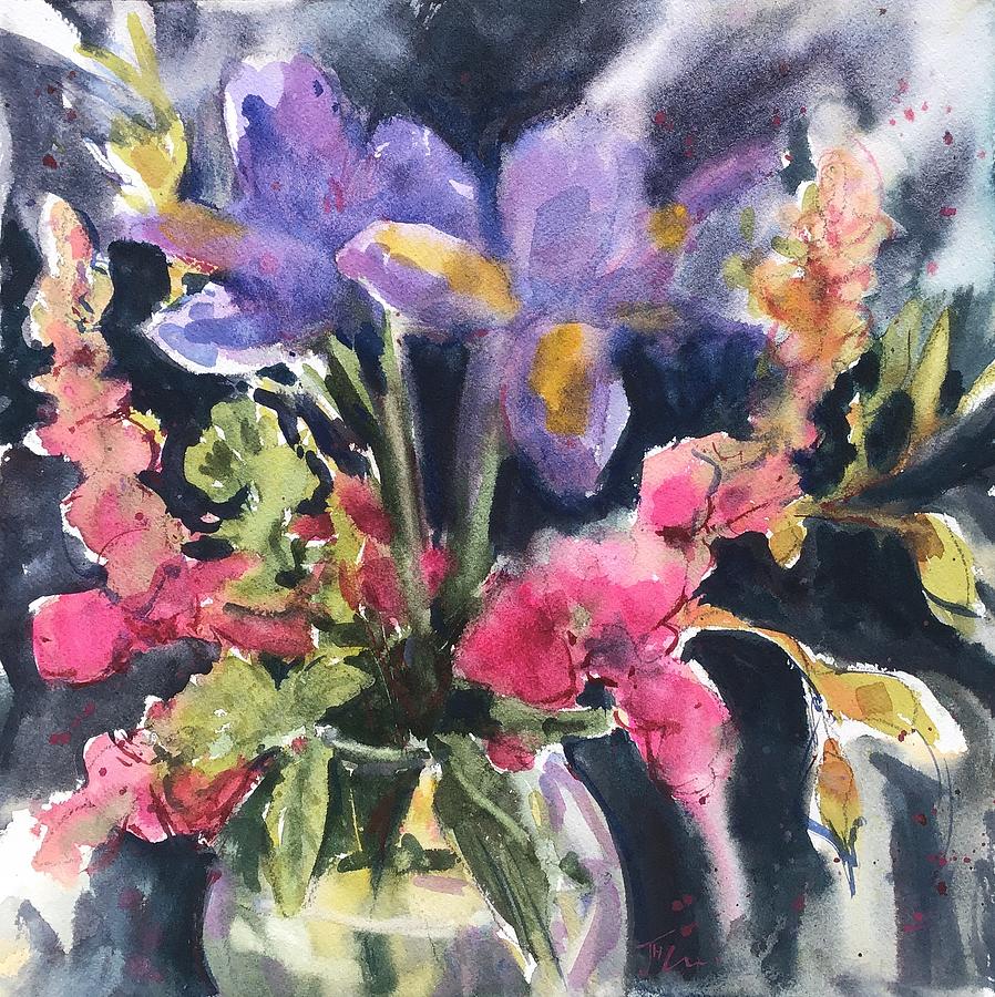 Iris and Sweet Pea Painting by Judith Levins
