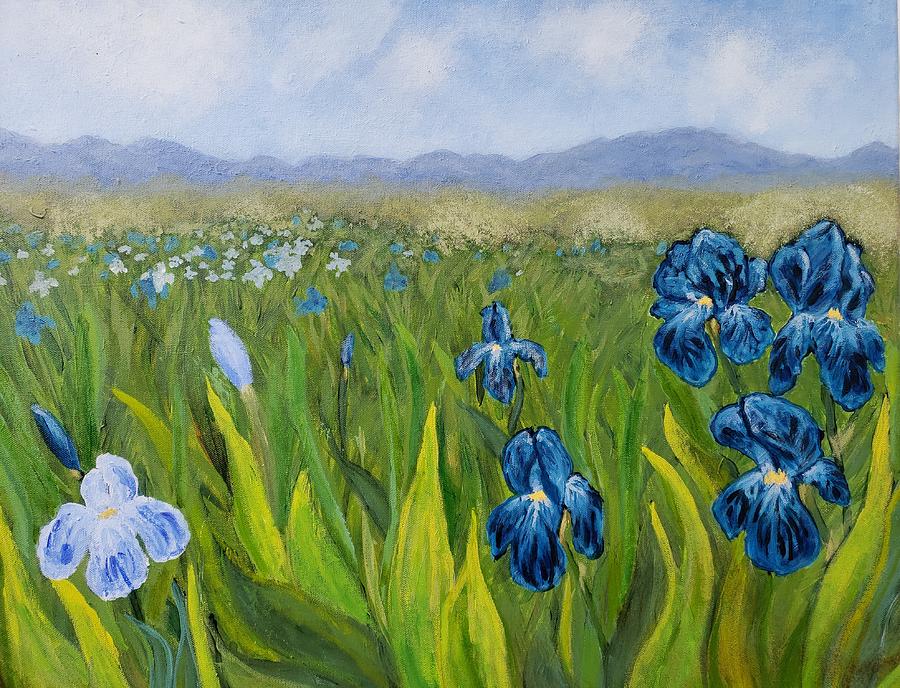 Iris Fields Art Print Painting by J Watterson