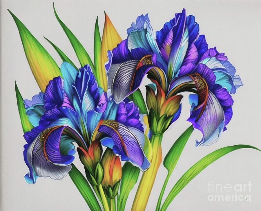 Flower Mixed Media - Iris flowers 2 by Zenya Zenyaris