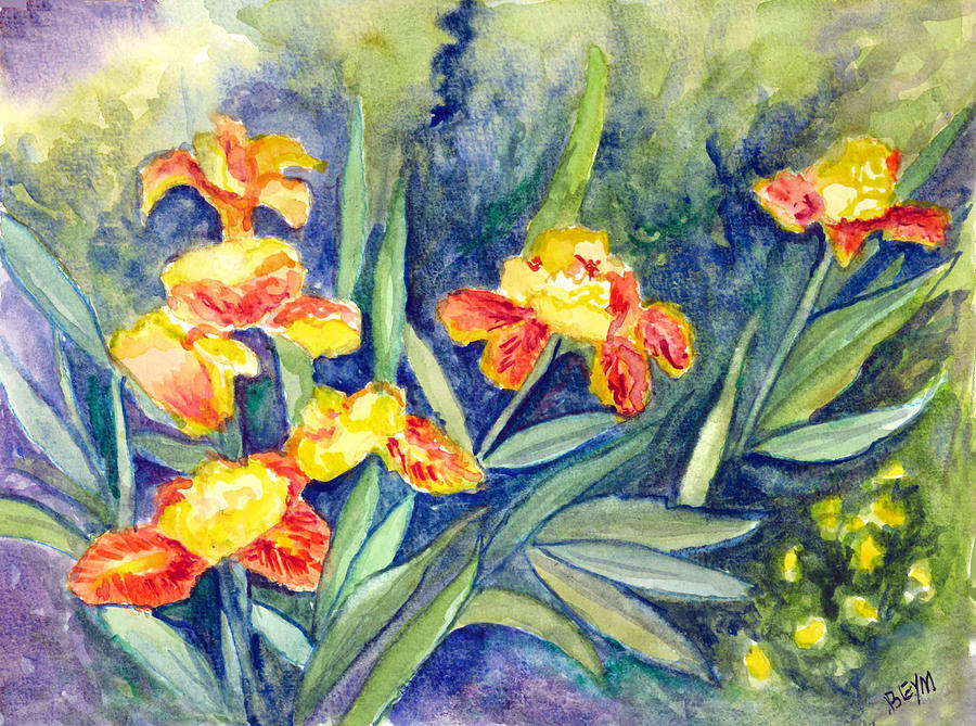 Iris garden Painting by Clara Sue Beym
